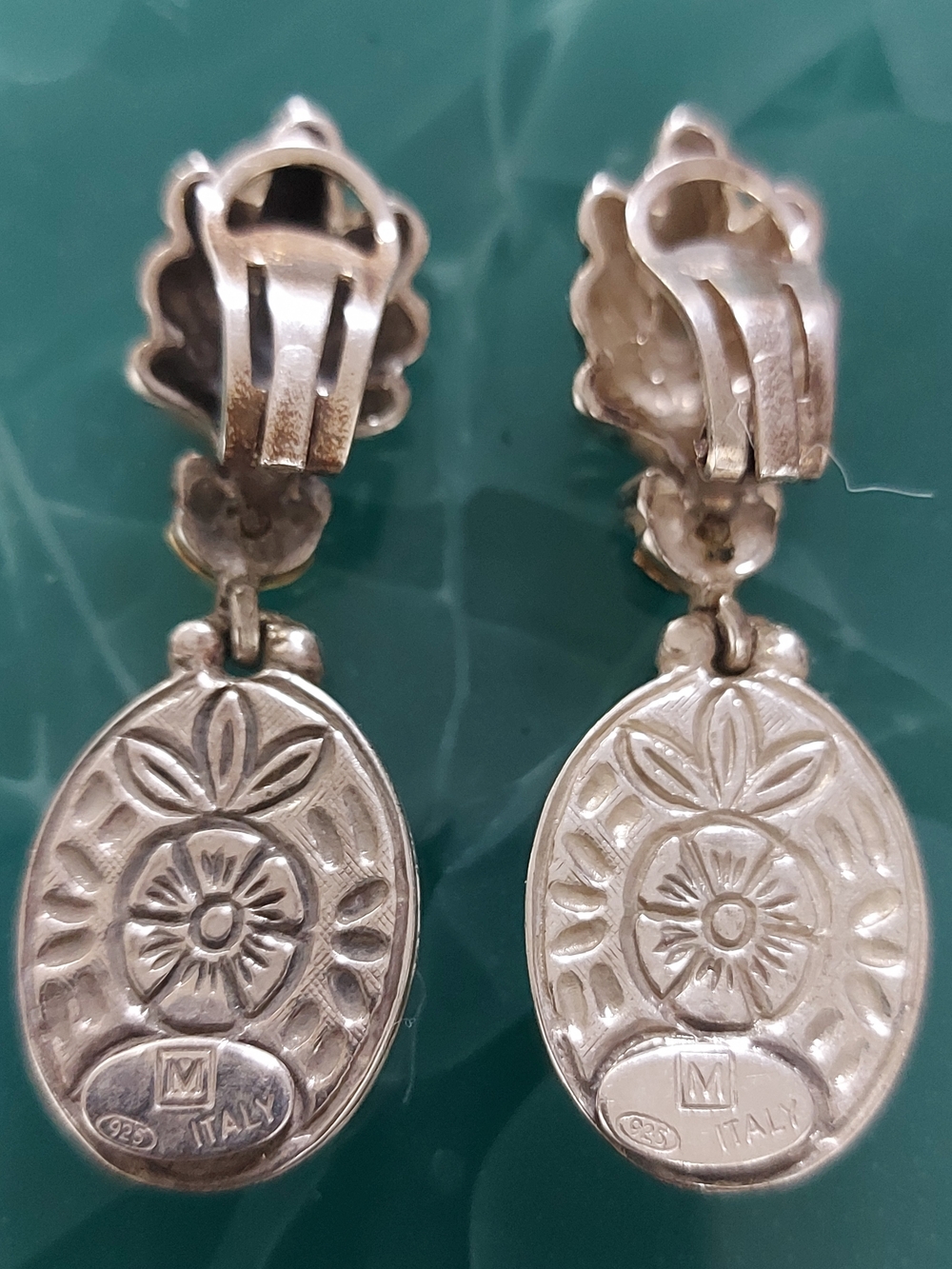 Italian Sterling Silver Floral Drop Clip-On Earrings in Silver